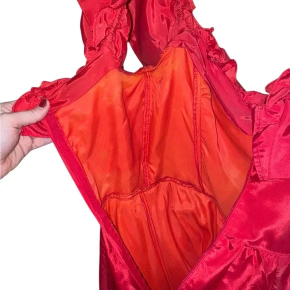 Vintage Gunne Sax Red Ruffle Dress Cottagecore Renaissance Gown - Picture 13 of 15